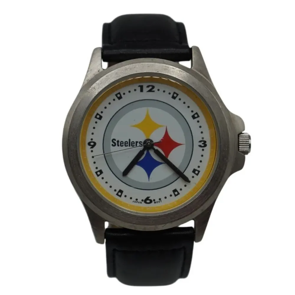 Pittsburgh Steelers Black Leather Strap Quartz Watch